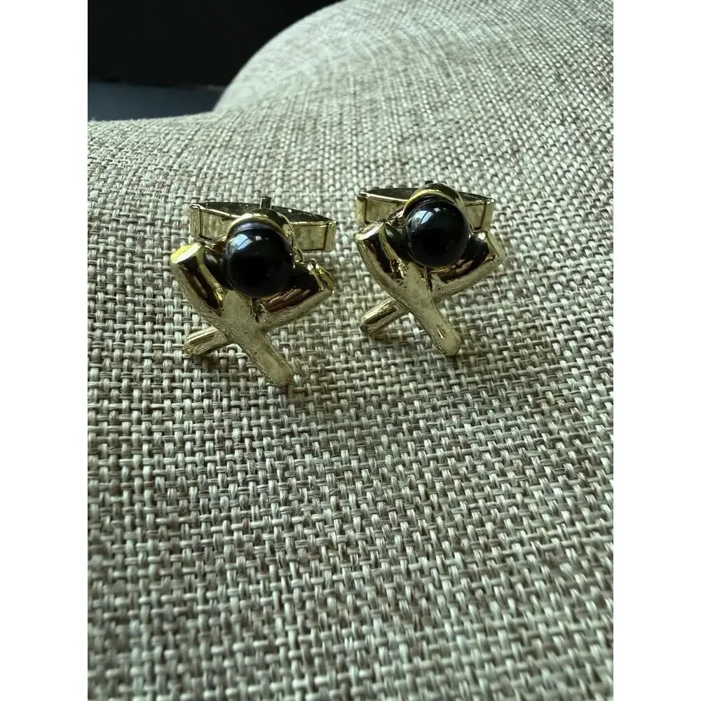 Vintage Figural Bowling Ball and Pins Yellow Gold Plated Cuff Links